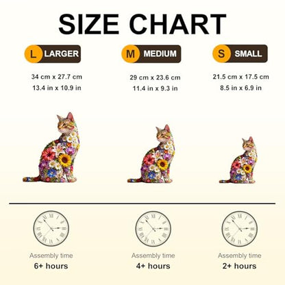 Floral cat Puzzles Adults Gifts Wooden 65 Pieces 8.5 * 6.9in (65 Count)