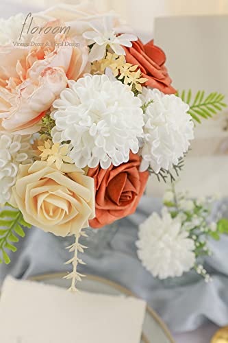 Artificial Dahlia Flowers 25pcs Real Looking White Foam Fake Roses with Stems for DIY Wedding Bouquets Bridal Shower Centerpieces Floral Arrangements Party Tables Home Decoration (25 Count)
