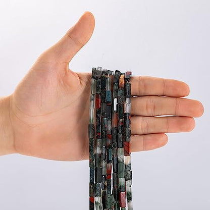 Natural Bloodstone Rectangle Tube Beads 4x13mm 38cm (28 Count)