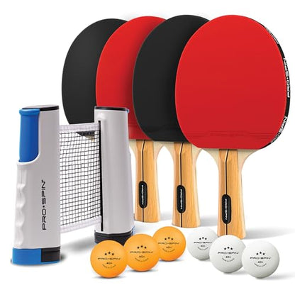 Portable Ping Pong Set with Retractable Ping Pong Net for Any Table