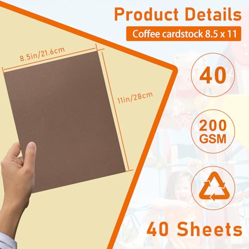 40 Sheets Coffee Color Cardstock 8.5 x 11 Craft Paper 75lb (40 Count)