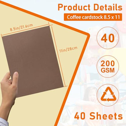 40 Sheets Coffee Color Cardstock 8.5 x 11 Craft Paper 75lb (40 Count)