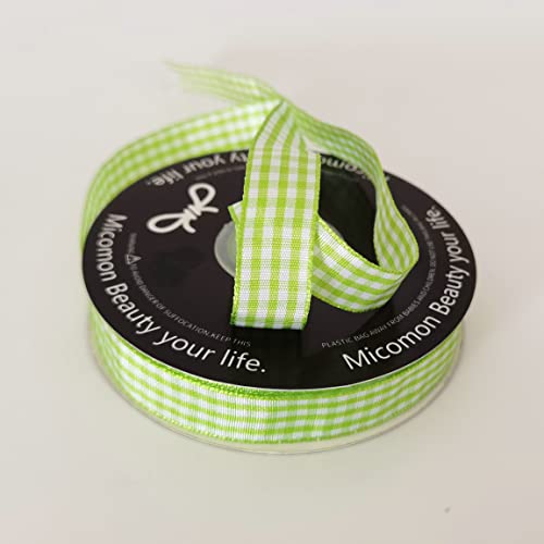 Apple Green Light Green Gingham Plaid Checked Ribbon 25 Yards Each Roll 100% Polyester
