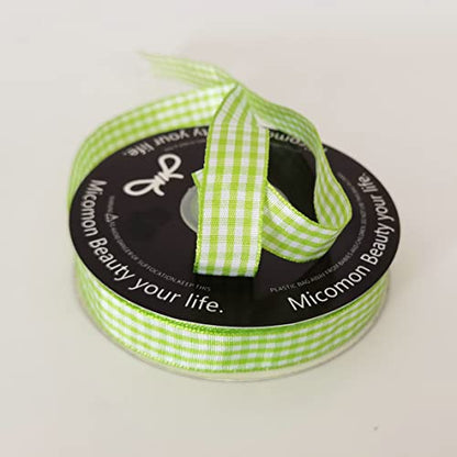 Apple Green Light Green Gingham Plaid Checked Ribbon 25 Yards Each Roll 100% Polyester