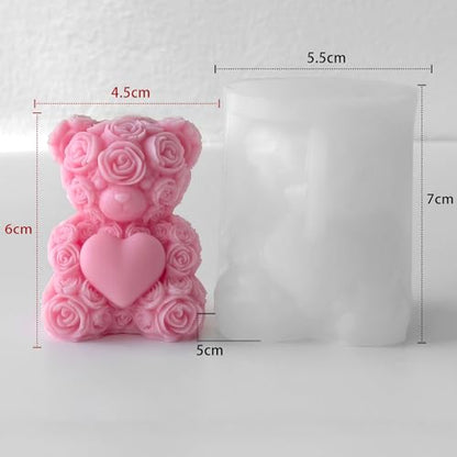 Rose Bear Heart Cylinder Candle & Resin Mold