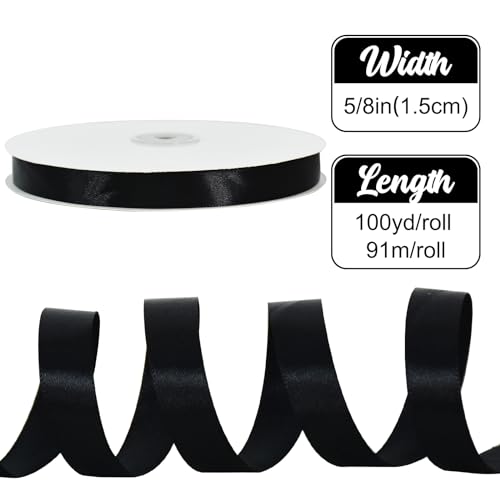 100yd 5 8 Inch Black Satin Ribbon Christmas Gift Wrapping Ribbons
