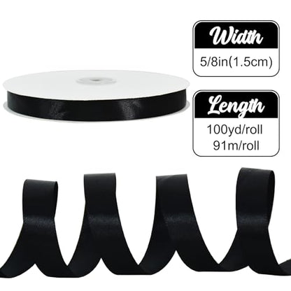 100yd 5 8 Inch Black Satin Ribbon Christmas Gift Wrapping Ribbons