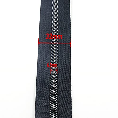 5 Black Nickel Metallic Nylon Coil Teeth Zippers by The Yard Bulk 10 Yards Zipper Tape with 25pcs Black Nickel Sliders for DIY Sewing Tailor Craft Bag