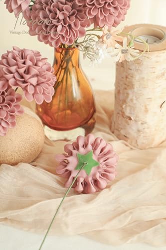 Artificial Dahlia Flowers 25pcs Real Looking Dusty Rose Foam Fake Roses with Stems for DIY Wedding Bouquets Bridal Shower Centerpieces Floral Arrangements Party Tables Home Decoration (25 Count)