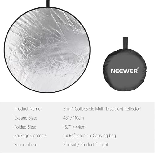 43 Inch 110 Centimeter Light Reflector Diffuser 5 in 1 Collapsible Multi Disc with Bag
