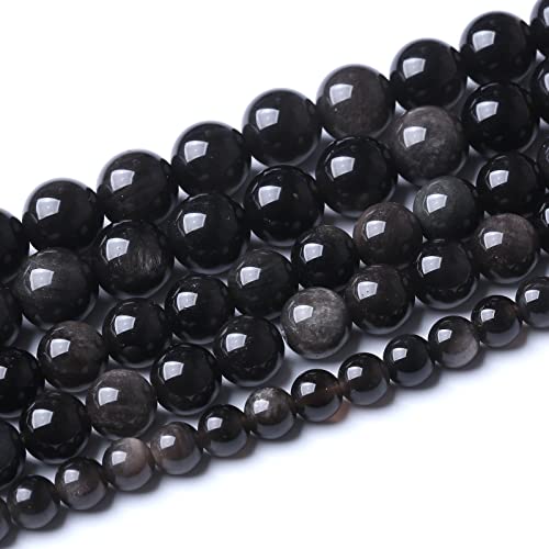 32pcs 12mm AAA Natural Obsidian Stone Beads Gemstone Round Loose Beads for Jewelry Making DIY Bracelet (16 Count)