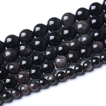38pcs 10mm AAA Natural Obsidian Stone Beads Gemstone Round Loose Beads for Jewelry Making DIY Bracelet (16 Count)