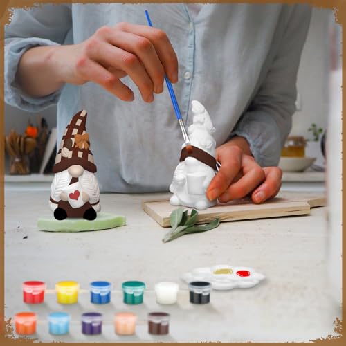 6 Set Fall Coffee Gnome Ceramics to Paint for Adults Ready to Paint Your Own Autumn Ceramic Gnome Statues DIY Paintable Ceramics Painting Kit Blank Figurines with Brush Palette Home Farm Decor (6 Count)