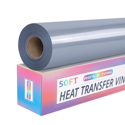 RENLITONG Silver Iron on Vinyl 12Inch by 50ft Roll Heat Transfer Vinyl for T