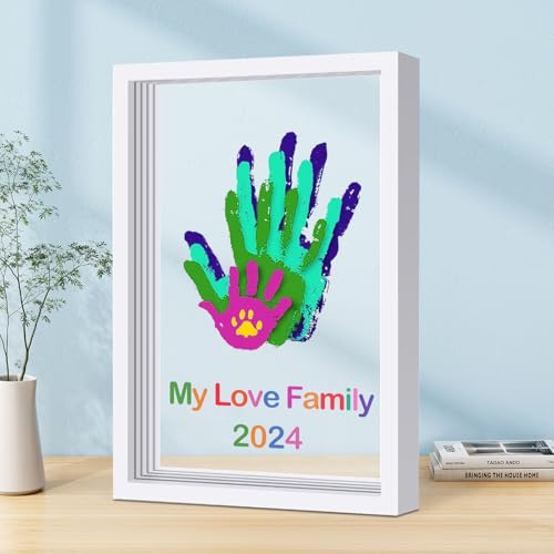 Family Handprint Kit DIY Craft Keepsake Wooden Frame Non Toxic Paints Transparent Sheets Perfect for Handprints Prints and Footprints Endless Present Set for New Parents and Family Memories