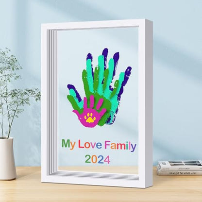 Family Handprint Kit DIY Craft Keepsake Wooden Frame Non Toxic Paints Transparent Sheets Perfect for Handprints Prints and Footprints Endless Present Set for New Parents and Family Memories