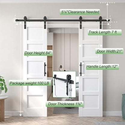 Double 21inx84in White Barn Door and 7FT Sliding Barn Door Hardware Kit Included