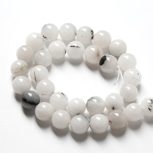 90pcs 4mm Natural Black Rutilated Quartz Crystal Jade Stone Beads for Jewelry Making Energy Healing Power Stone Beads DIY Bracelet Necklace Accessories 15"