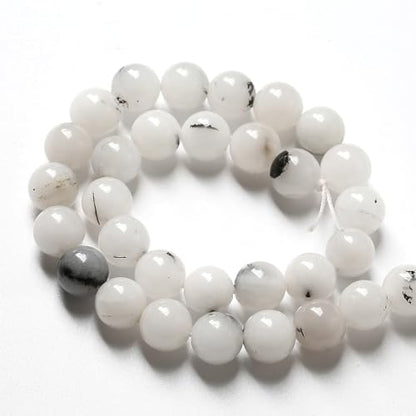 90pcs 4mm Natural Black Rutilated Quartz Crystal Jade Stone Beads for Jewelry Making Energy Healing Power Stone Beads DIY Bracelet Necklace Accessories 15"