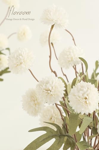 5pcs Ivory Faux Silk Mums Artificial Flowers (5 Count)