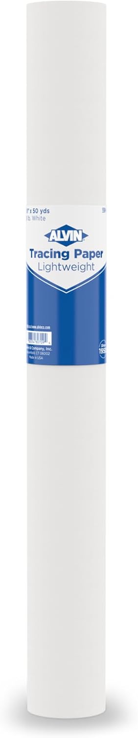 ALVIN 55W-I Lightweight Tracing Paper Roll, White, Suitable with Ink, Charcoal, Felt Tip Pen, for Sketching or Detailing - 18 Inches, 50 Yards, 1-inch Core