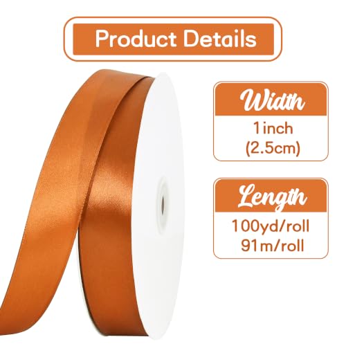 1 Inch x 100yds Copper Satin Ribbon for Crafts