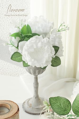 Artificial Flowers 16pcs 4" White Blooming Peonies Real Looking Foam Fake Peony with Stems for DIY Wedding Bouquets Bridal Shower Centerpieces Floral Arrangements Party Tables Home Decorations (16 Count)