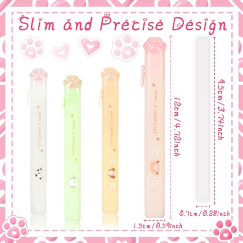 Retractable Cat Paw Erasers 4 Pcs with Refillable Rubbers Slim Erasers for Precise Erasing (4 Count)