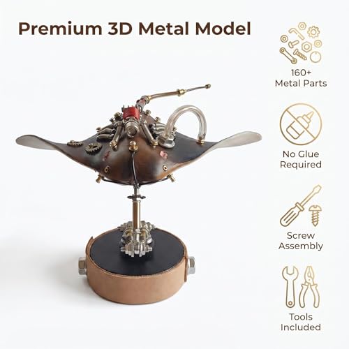 3D Metal Puzzles Model Kits for Adults Steampunk Mechanical Manta Ray 160+ Parts 2