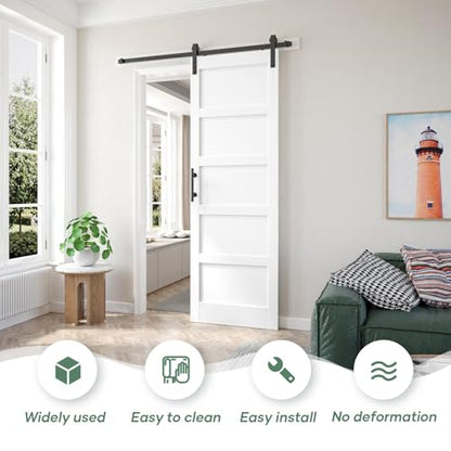 30x96 inch White Barn Door with 5.5FT Sliding Door Hardware Kit Included & Handle