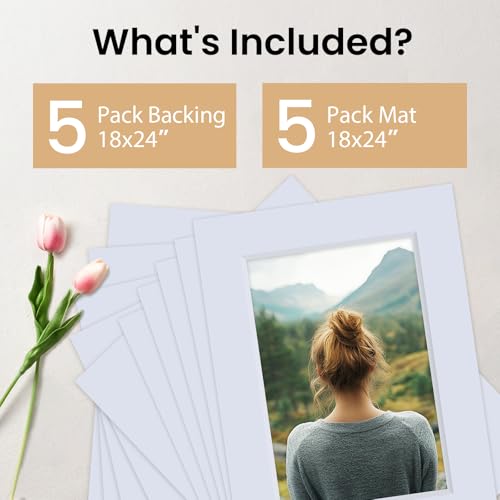5Pack Acid Free 18x24 White Picture Mats Board Kit for 12x18