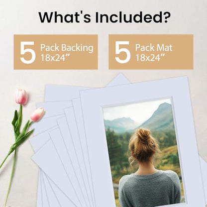 5Pack Acid Free 18x24 White Picture Mats Board Kit for 12x18