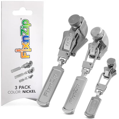 Small, Medium, and Large Nickel Zipper Repair Kit Bundle | Universal No-Sew Slider Replacement Kit for Clothes, Jackets, and More | Instant and Reusable Zipper Repair Tool | Sizes 1-10