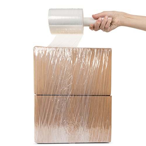R) Stretch Wrap 5" x 1000' Roll With Handle, 80 Gauge Extra Thick Durable Self-Adhering Plastic Wrap for Moving, Packing Wrap Industrial Strength, Clear Plastic Pallet Shrink (4 Pack) (4 Count)