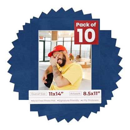 Pack of Ten Acid Free 11x14 Mats Bevel Cut for 8.5x11 Photos (10 Count)