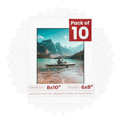 Pack of Ten Acid Free 8x10 Mats Bevel Cut for 6x8 Photos (10 Count)