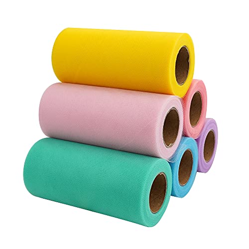 Pastel Tulle Ribbon 6 Rolls Tulle Fabric Spool Ribbon (450 Foot)