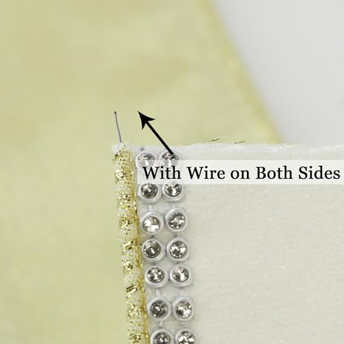 Gold & White Velvet with Rhinstone Edge Wired Ribbon 2.5 Inch Luxury Jeweled Ribbon 5 Yards Sparkling Rhinestone Trim for Christmas Tree (15 Foot)