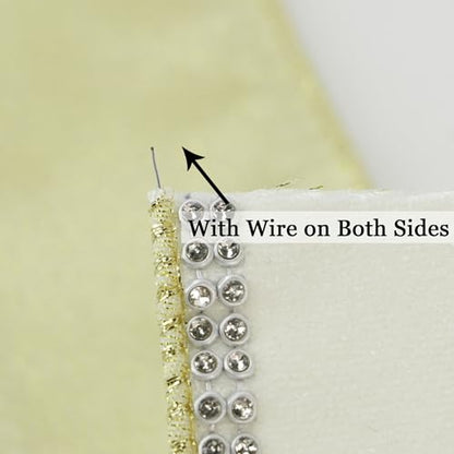 Gold & White Velvet with Rhinstone Edge Wired Ribbon 2.5 Inch Luxury Jeweled Ribbon 5 Yards Sparkling Rhinestone Trim for Christmas Tree (15 Foot)