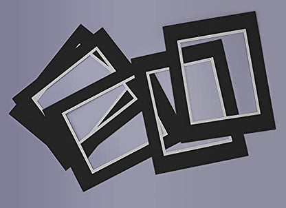 5 Pack Double mat 11x14 for 8x10 Photo Black Over Silver