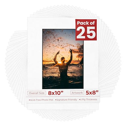 Pack of 25 Acid Free 8x10 Mats Bevel Cut for 5x8 Photos (25 Count)