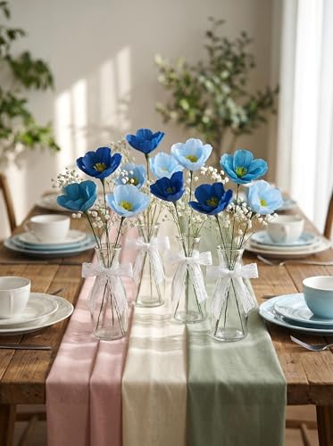Blue Crepe Paper Poppy Flower DIY Making Kit 24 pcs Easy (24 Count)