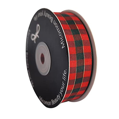 X'Mas Gingham Ribbon Green Red Metallic Gingham Ribbon 25 Yards Each Roll 100% Polyester
