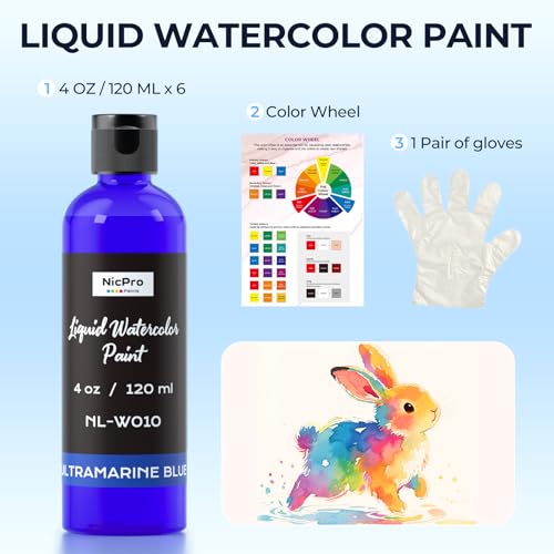 6 Colors Liquid Watercolor Paint Set (24 Fl Oz)