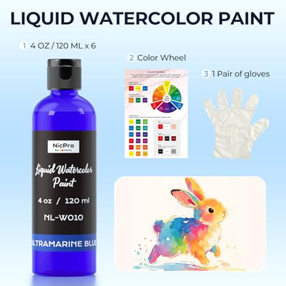6 Colors Liquid Watercolor Paint Set (24 Fl Oz)