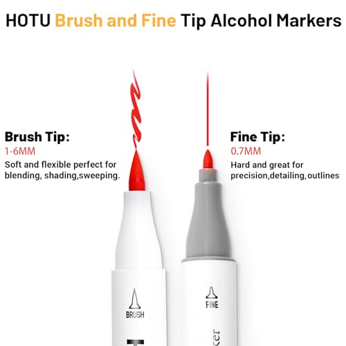 50 Colors Alcohol Markers Brush Tip and Fine (50 Count)