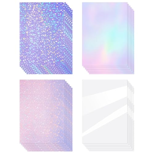 36 Sheets Holographic Sticker Paper A4 Vinyl Holographic Laminate Sheets Self Adhesive Waterproof Transparent Film (36 Count)