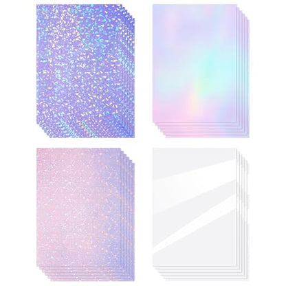 36 Sheets Holographic Sticker Paper A4 Vinyl Holographic Laminate Sheets Self Adhesive Waterproof Transparent Film (36 Count)
