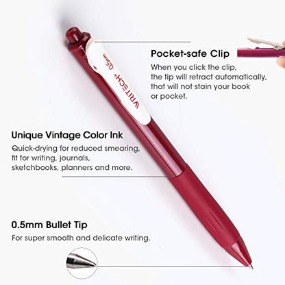 Retractable Gel Pens Quick Dry Ink Pens Fine Point 0.5mm 10 Assorted Unique Vintage Colors For Journaling Drawing Doodling and Notetaking (10 Count)