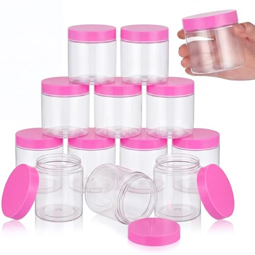 12 Pack 8 oz Plastic Container Jars with Lids Round Clear Travel Cosmetic Container Slime Jars for Toiletries (12 Count)